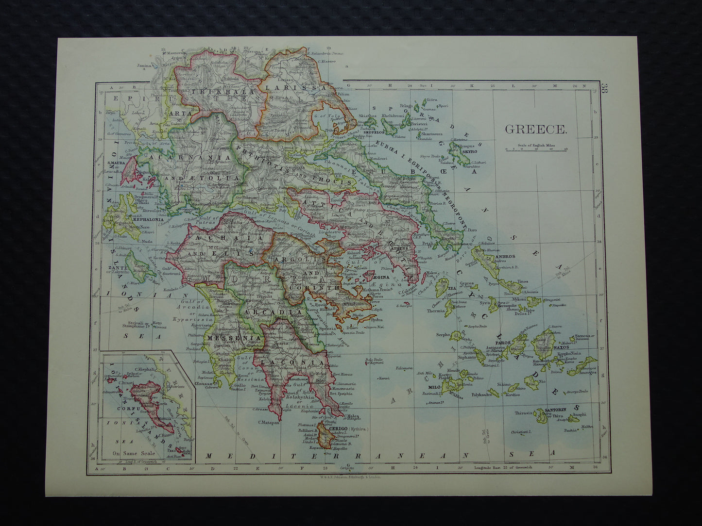 GRIEKENLAND Oude kaart van Griekenland uit 1901 originele antieke Engelse landkaart