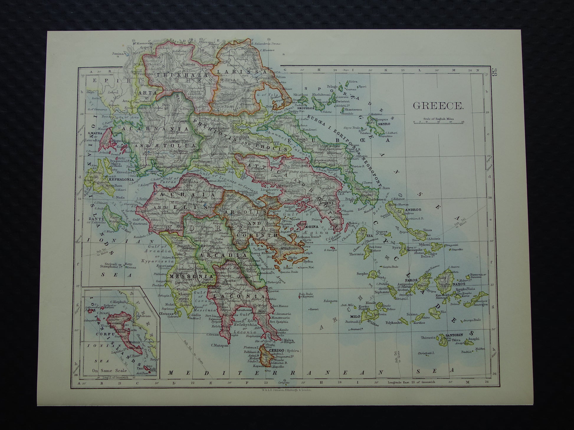 GRIEKENLAND Oude kaart van Griekenland uit 1901 originele antieke Engelse landkaart