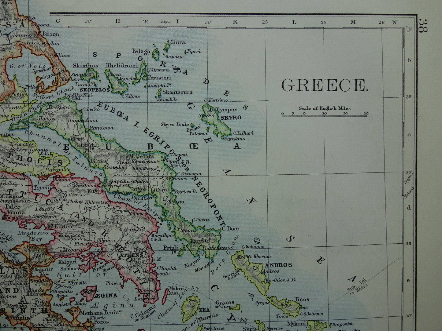 GREECE Old map of Greece from 1901 original antique English map