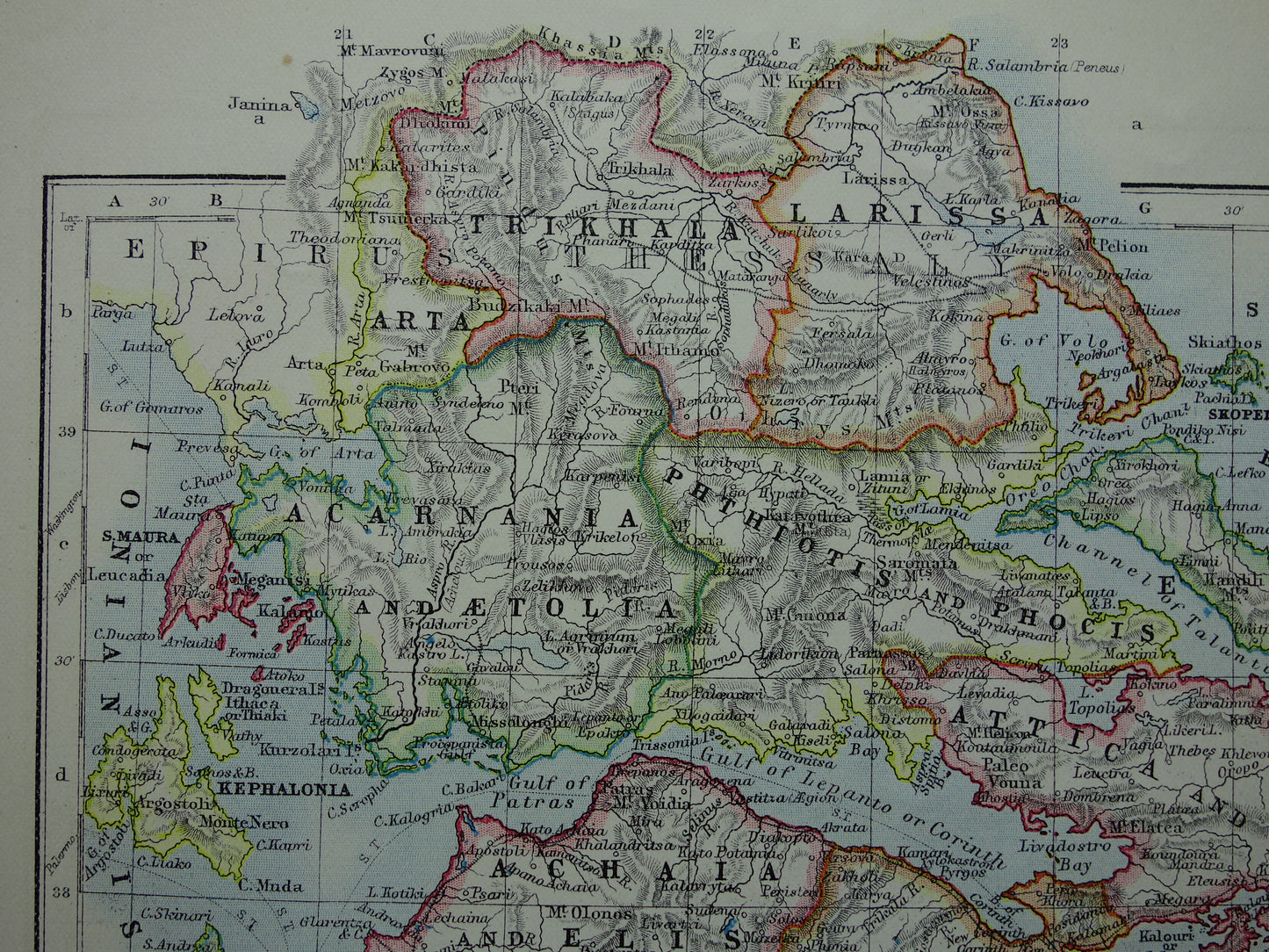 GREECE Old map of Greece from 1901 original antique English map
