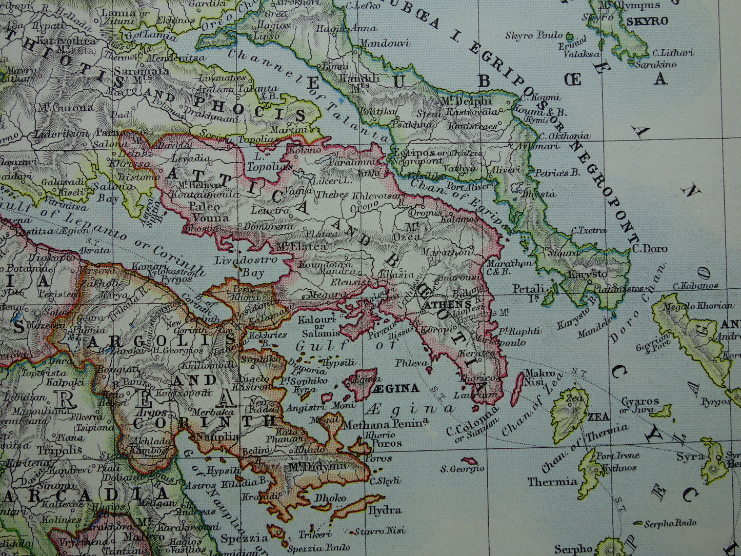 GREECE Old map of Greece from 1901 original antique English map
