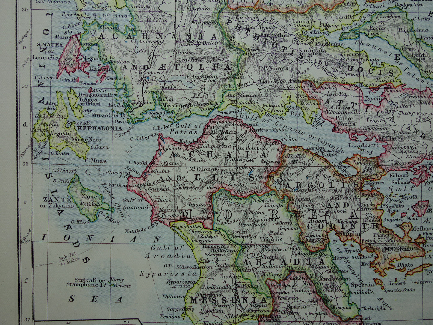 GREECE Old map of Greece from 1901 original antique English map