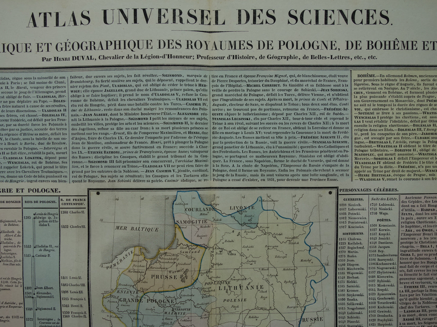 Oude kaart Polen 1837 grote antieke gravure over geschiedenis van Polen Bohemen en Hongarije met vintage landkaart