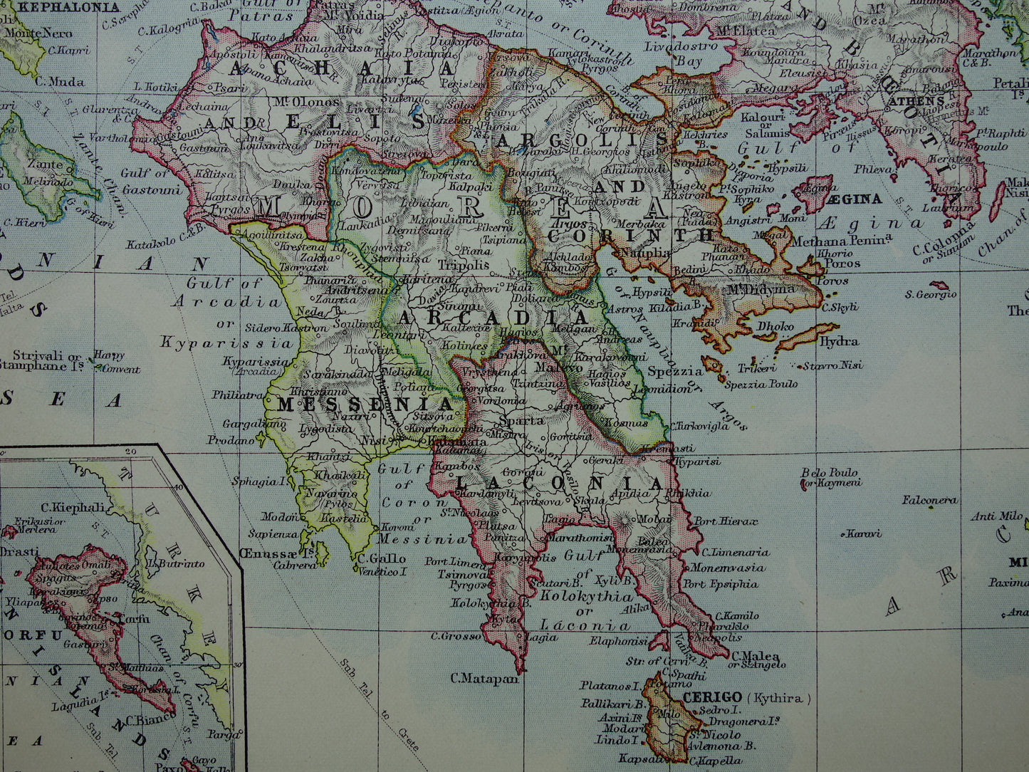GREECE Old map of Greece from 1901 original antique English map