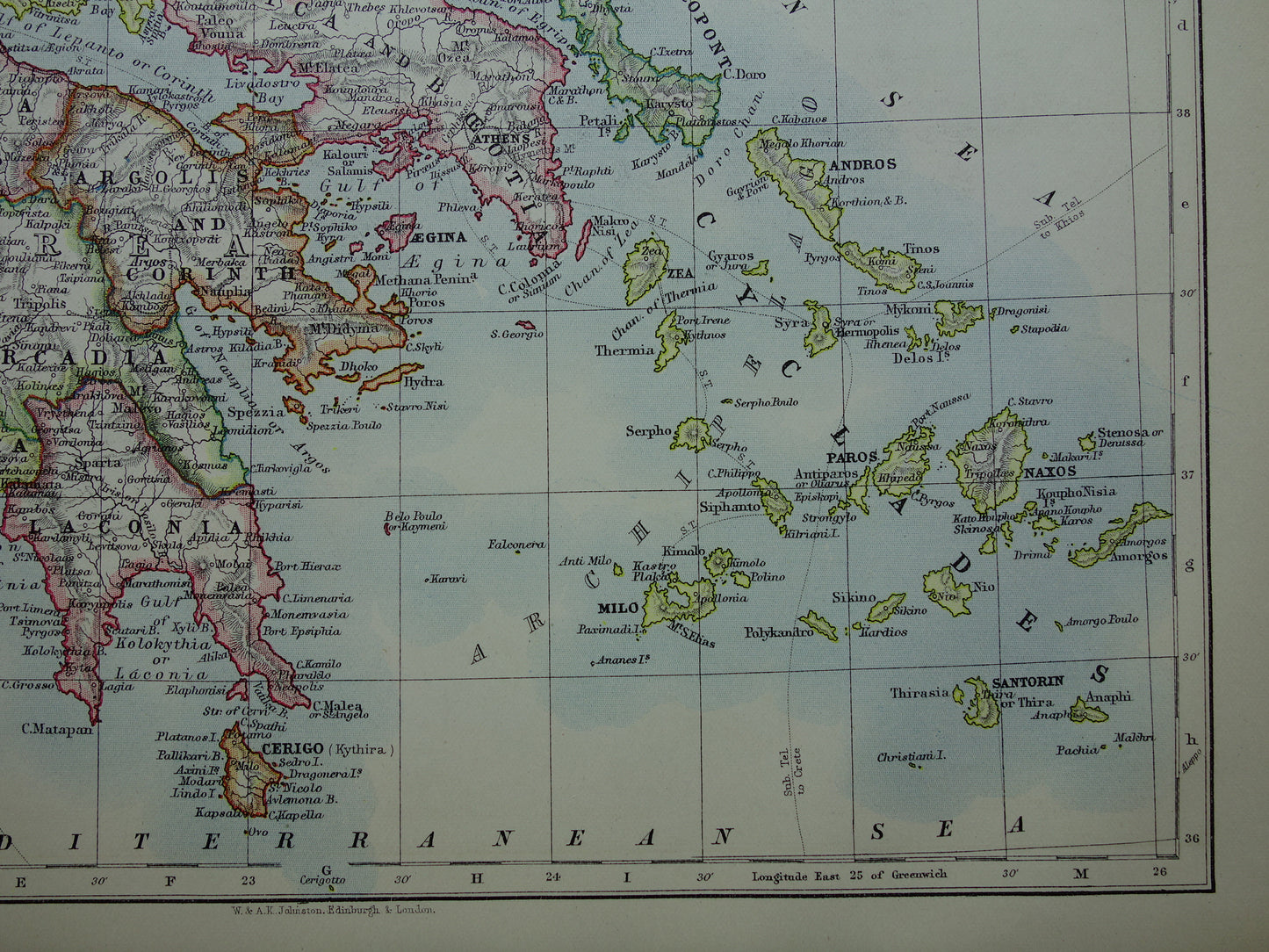 GREECE Old map of Greece from 1901 original antique English map