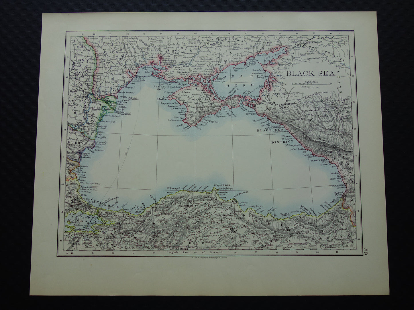 BLACK SEA Old map of Black Sea area from 1901 original antique English map Black Sea