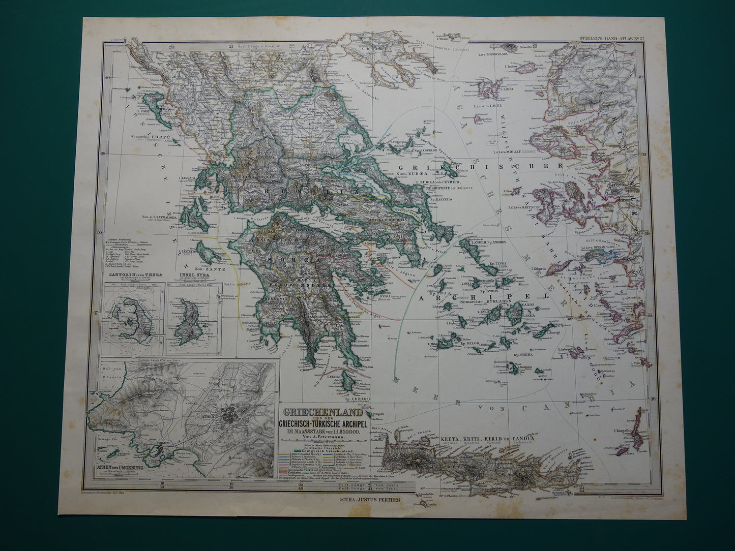 GREECE old map 1884 original antique german map