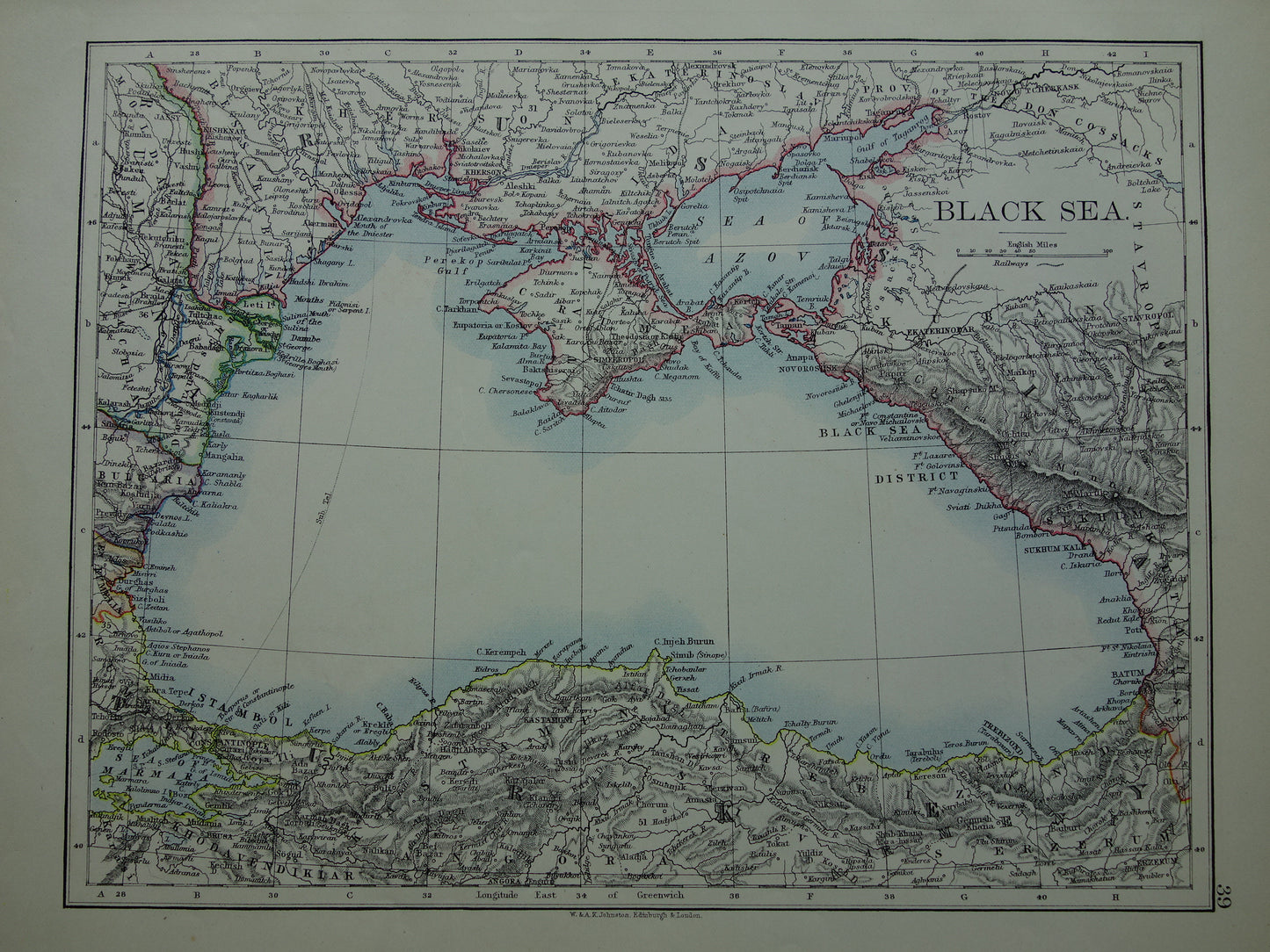BLACK SEA Old map of Black Sea area from 1901 original antique English map Black Sea