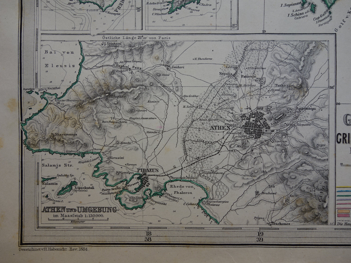 GREECE old map 1884 original antique german map