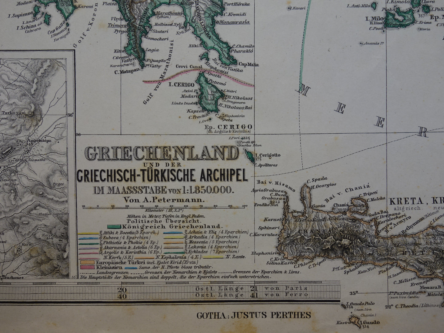 GREECE old map 1884 original antique german map