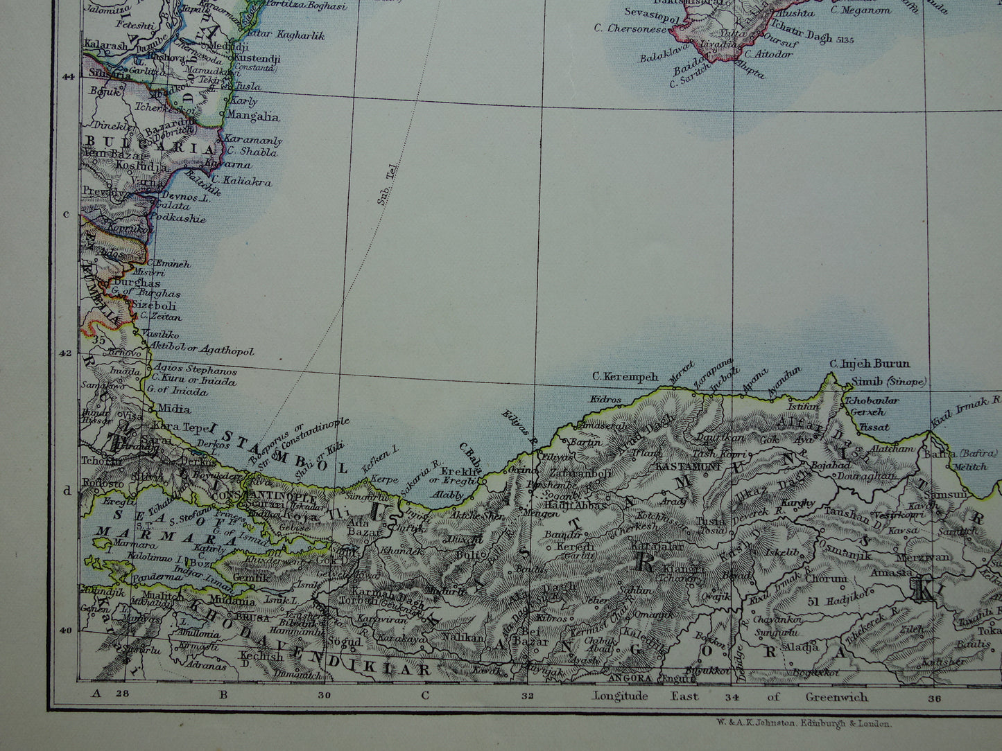 BLACK SEA Old map of Black Sea area from 1901 original antique English map Black Sea