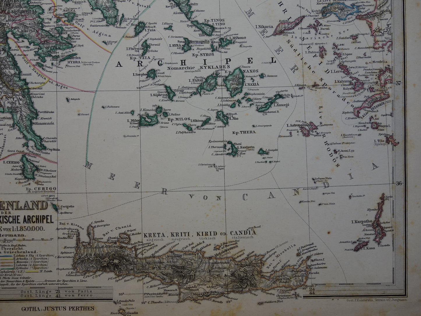 GREECE old map 1884 original antique german map