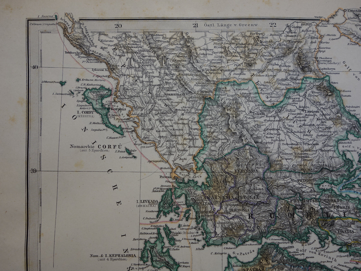 GREECE old map 1884 original antique german map