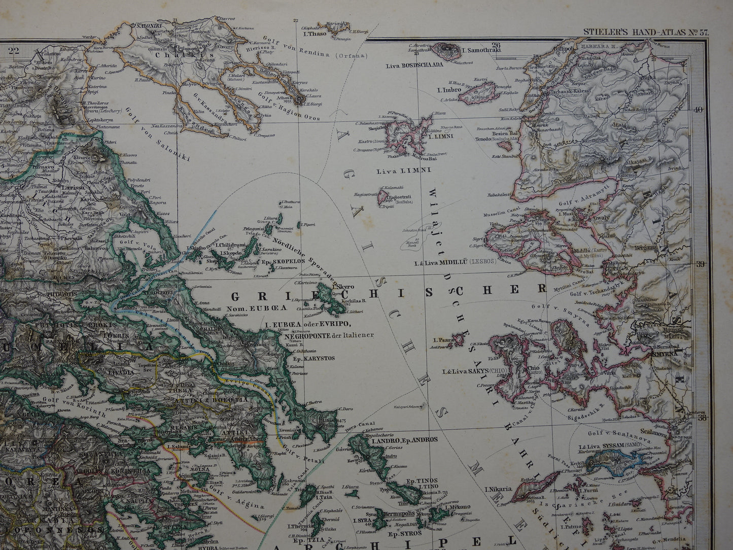 GREECE old map 1884 original antique german map