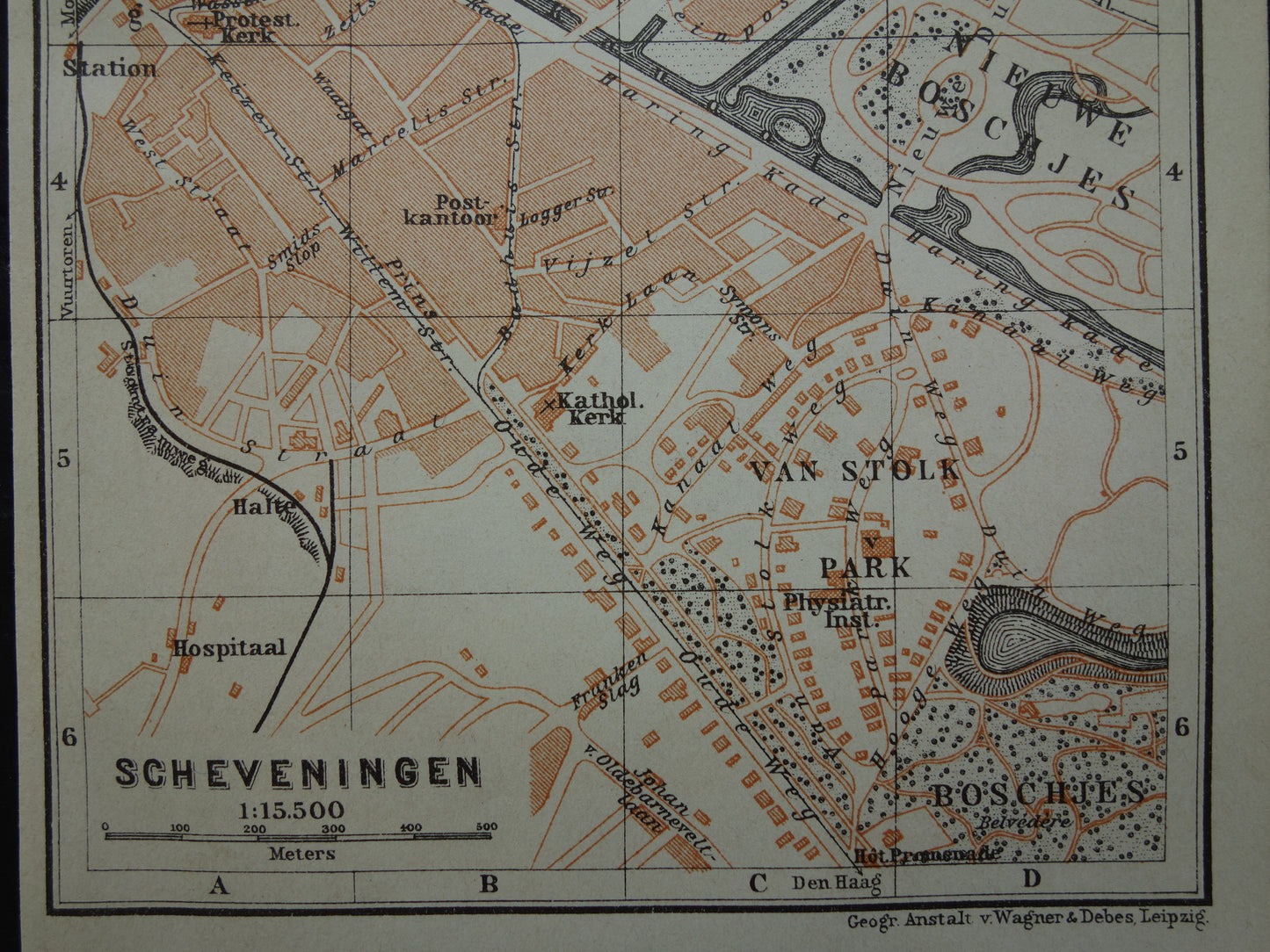 SCHEVENINGEN old map of Scheveningen from 1904 small original antique map Netherlands