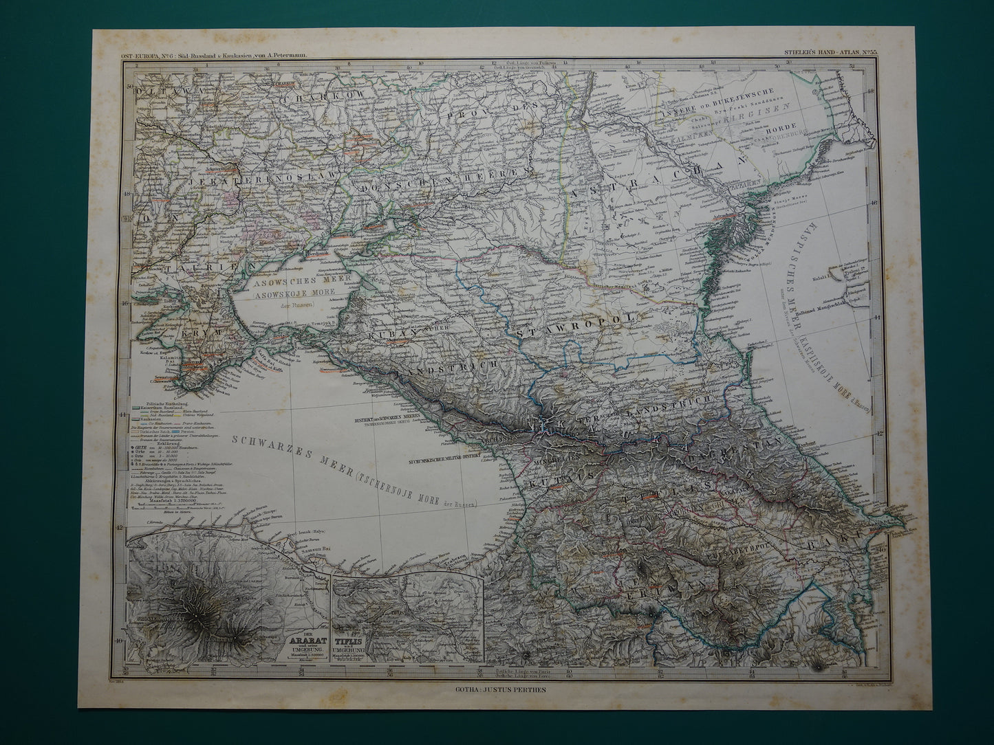 Oude landkaart van de Kaukasus originele antieke kaart Georgië Azerbeidzjan Armenië Krim Tbilisi Bakoe Ararat vintage poster