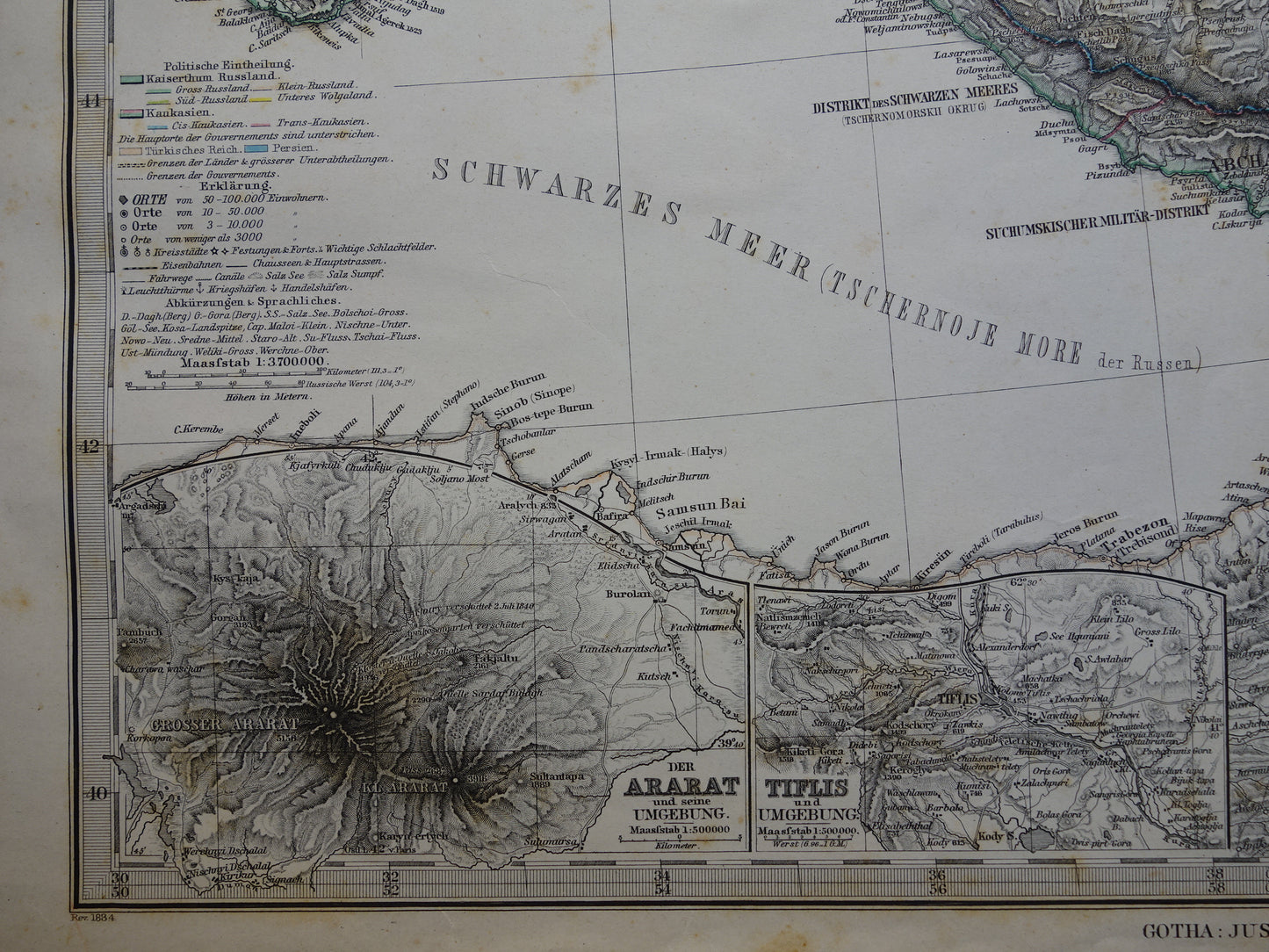 Old map of Caucasus original antique map Georgia Azerbaijan Armenia Crimea Tbilisi Baku Ararat vintage poster
