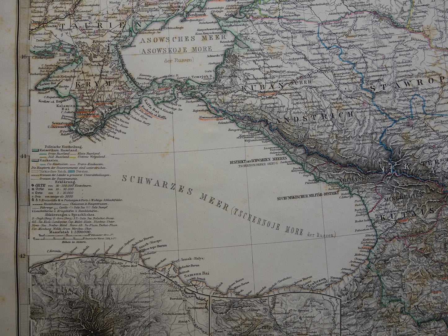 Old map of Caucasus original antique map Georgia Azerbaijan Armenia Crimea Tbilisi Baku Ararat vintage poster