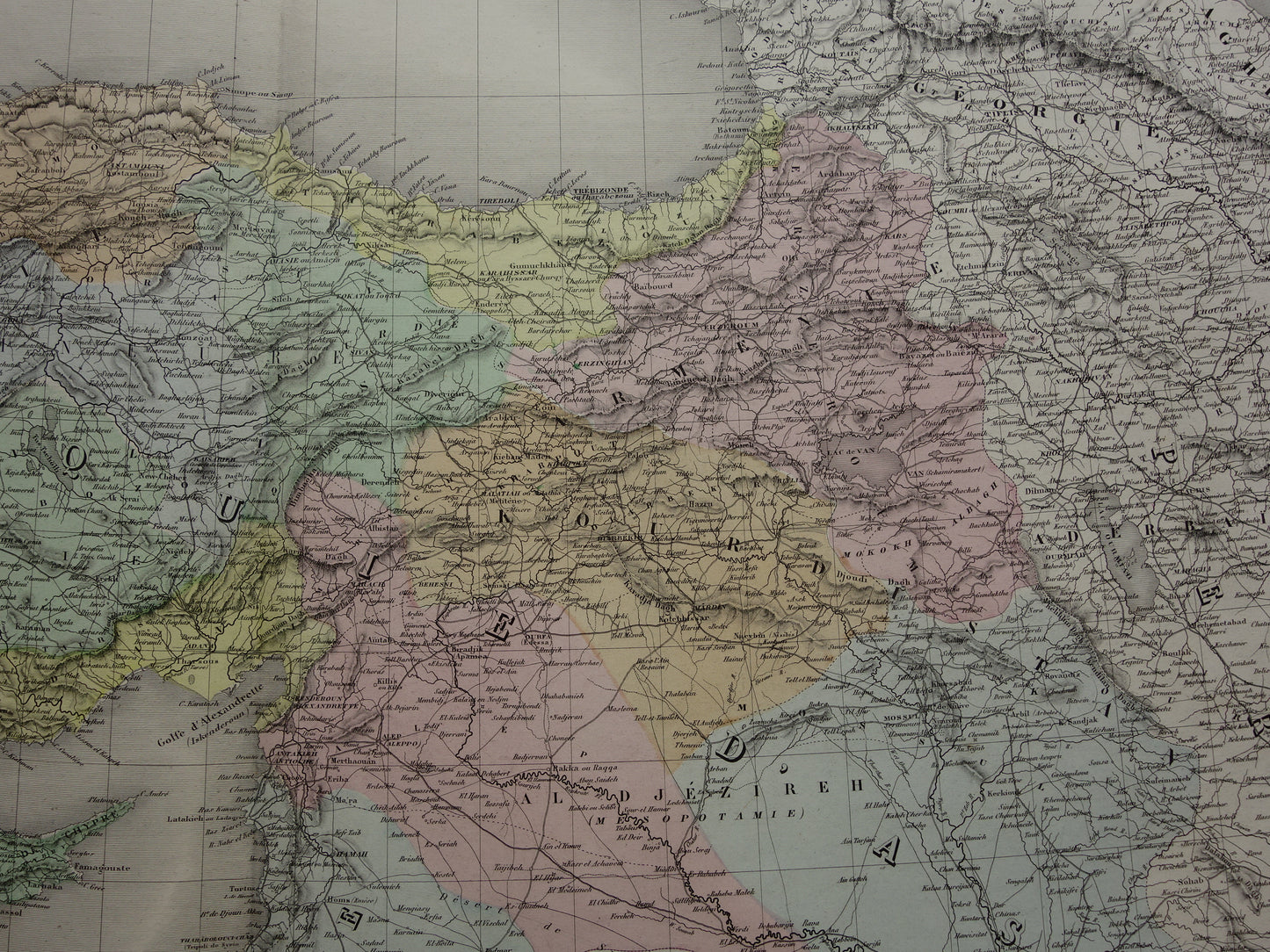 TURKIJE Grote oude landkaart uit 1880 van Asia Minor Turkse Rijk in Azië handgekleurde Franse antieke kaart