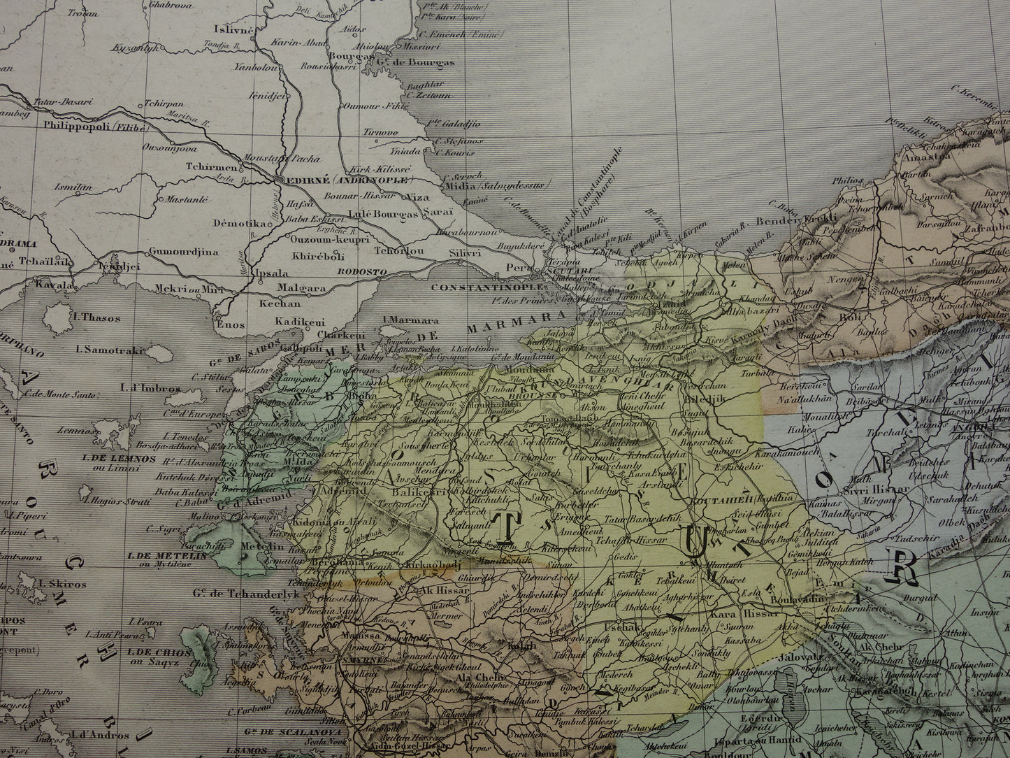 TURKIJE Grote oude landkaart uit 1880 van Asia Minor Turkse Rijk in Azië handgekleurde Franse antieke kaart