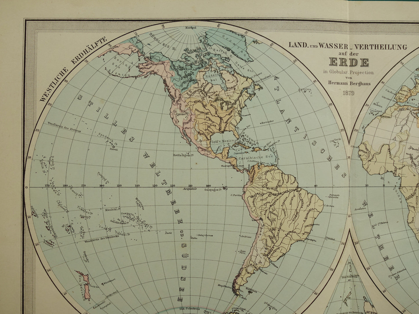 Antique WORLD MAP large old map of the World 1879 with double hemisphere original vintage map oceans largest land mass with date