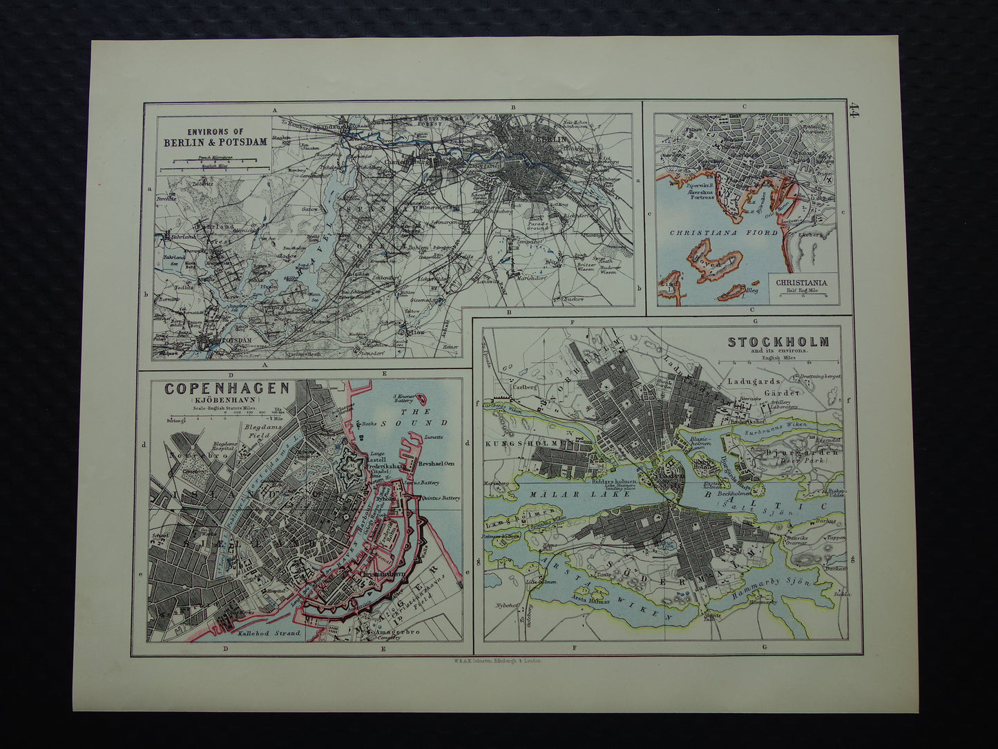 Old map of Stockholm, Copenhagen, Oslo and Berlin from 1901 original antique English map plan