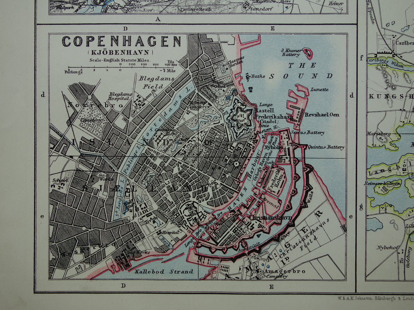 Old map of Stockholm, Copenhagen, Oslo and Berlin from 1901 original antique English map plan