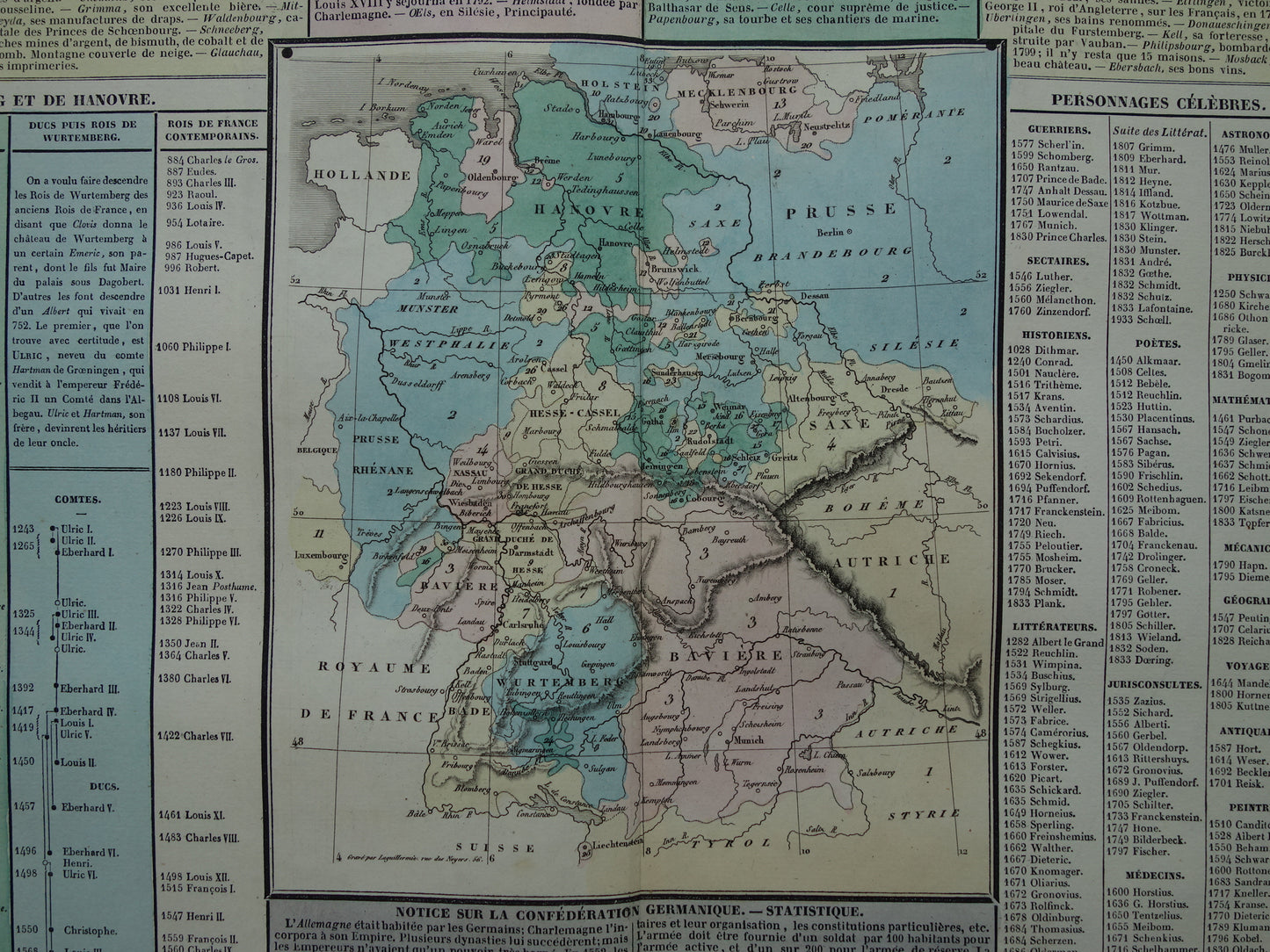 GERMANY old map German Confederation 1837 large antique engraving about the history of Germany with vintage map