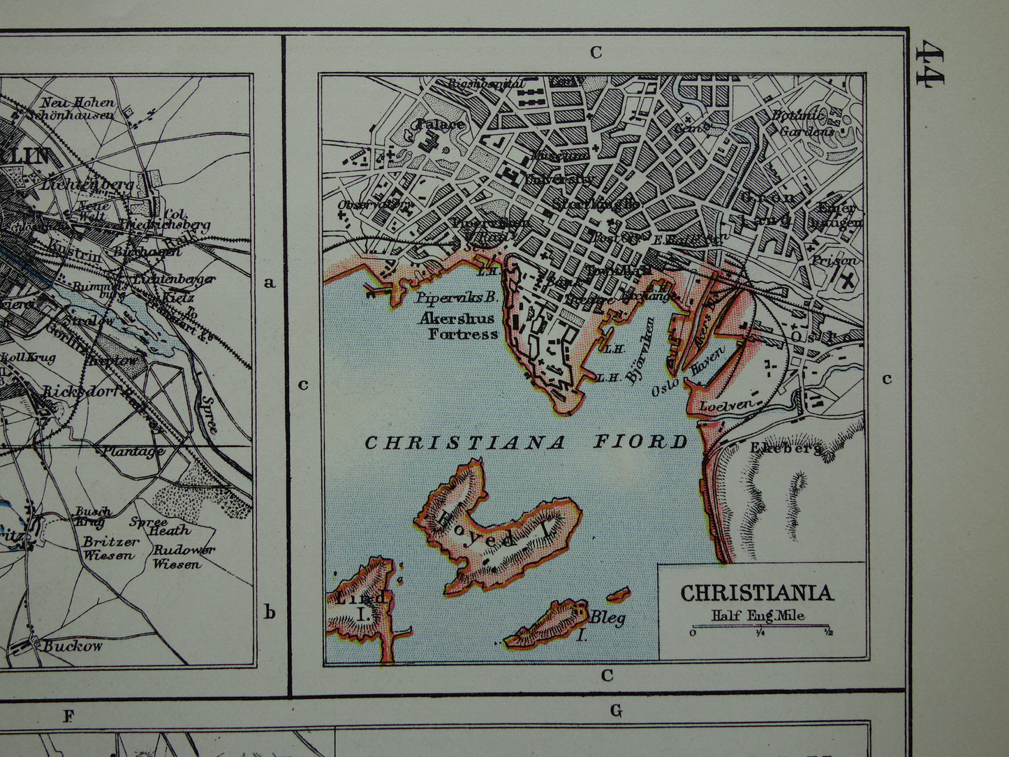 Old map of Stockholm, Copenhagen, Oslo and Berlin from 1901 original antique English map plan