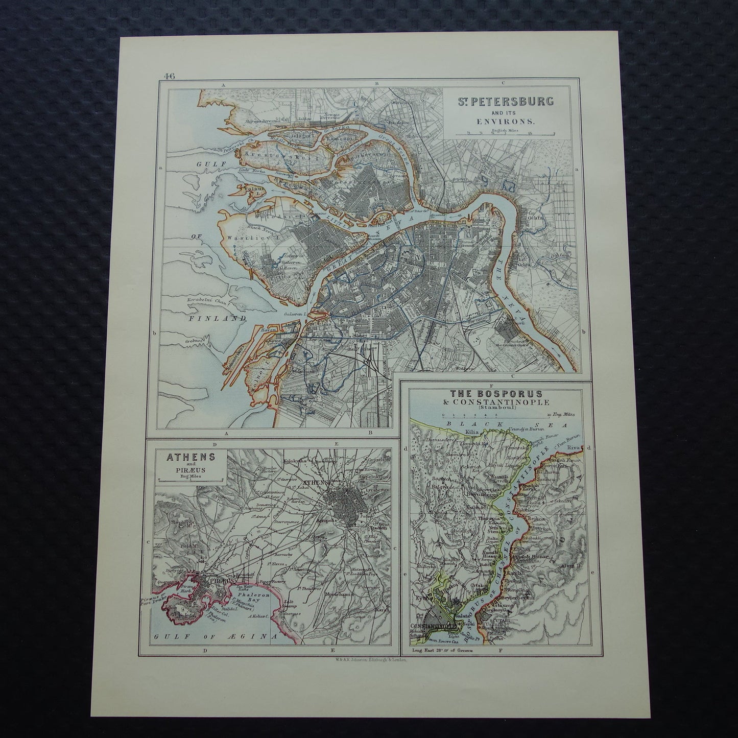 Sint-Petersburg Oude kaart van St Petersburg, Athene en Bosporus uit 1901 originele antieke Engelse landkaart plattegrond