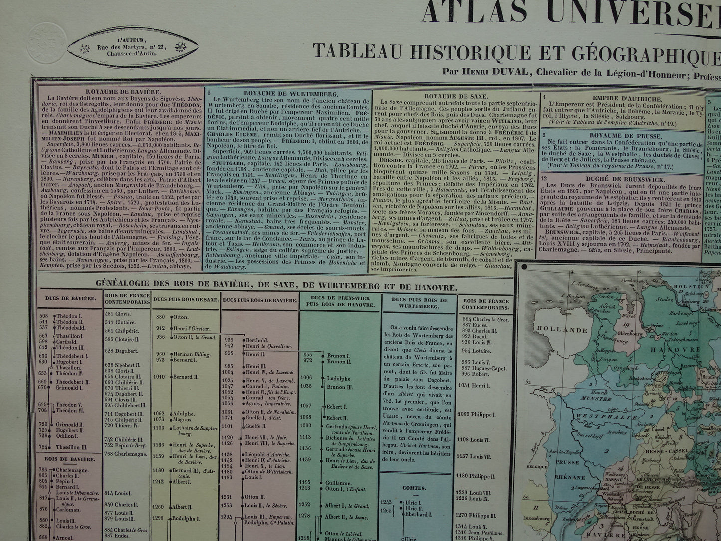 GERMANY old map German Confederation 1837 large antique engraving about the history of Germany with vintage map