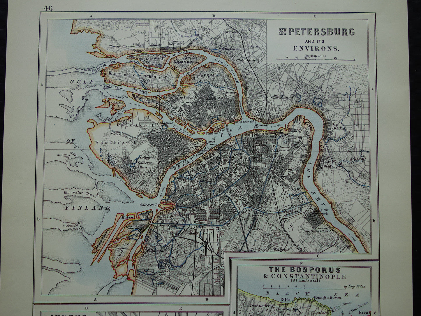Saint Petersburg Old map of St Petersburg, Athens and Bosphorus from 1901 original antique English map plan
