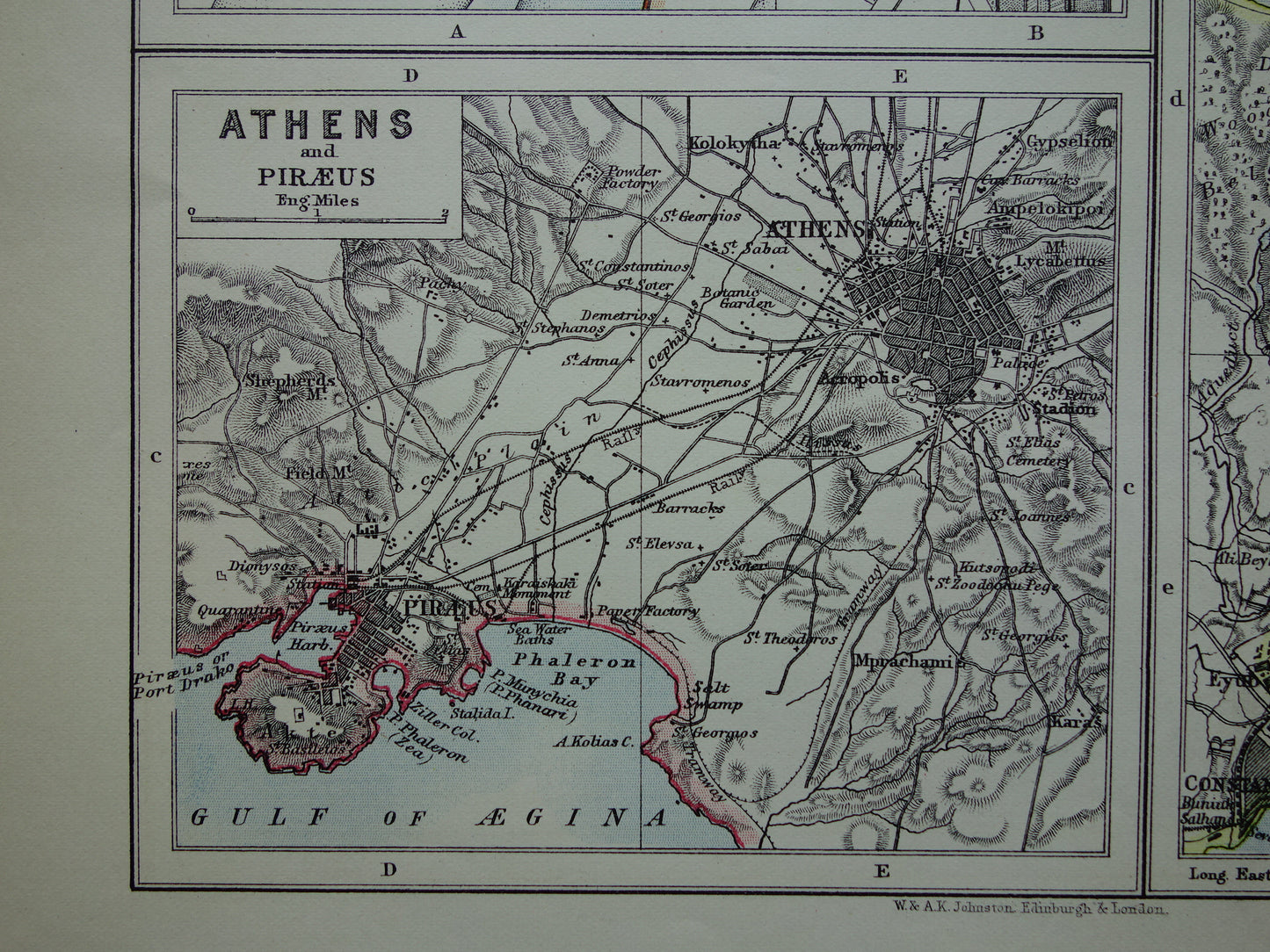 Saint Petersburg Old map of St Petersburg, Athens and Bosphorus from 1901 original antique English map plan