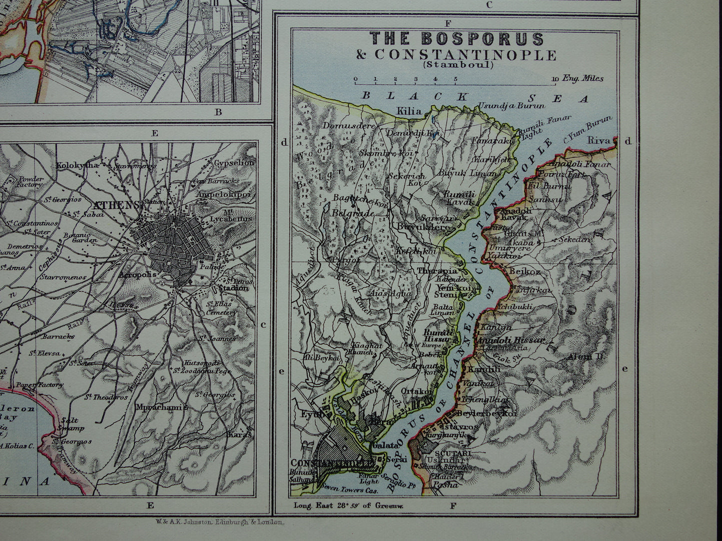 Saint Petersburg Old map of St Petersburg, Athens and Bosphorus from 1901 original antique English map plan