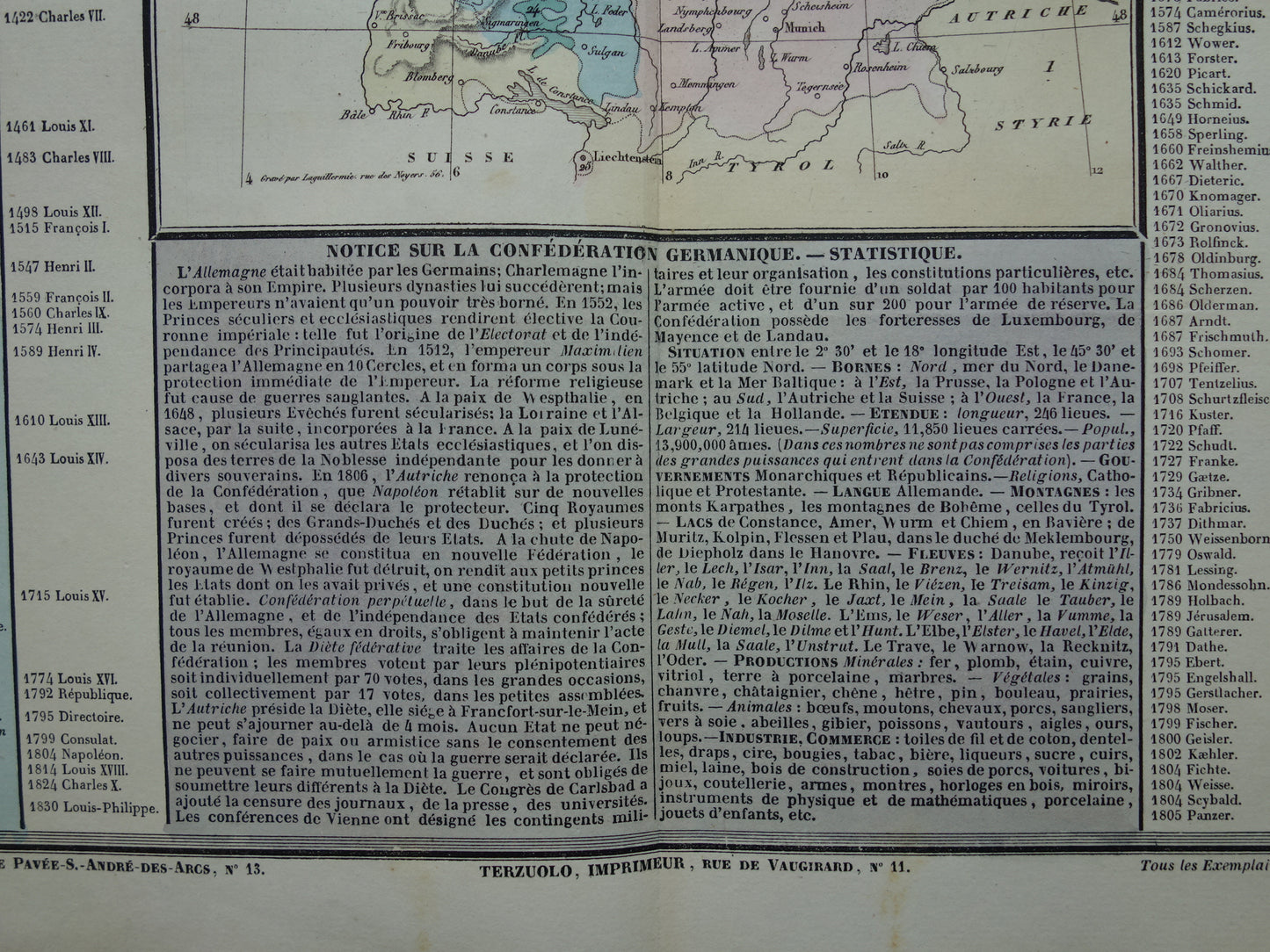GERMANY old map German Confederation 1837 large antique engraving about the history of Germany with vintage map