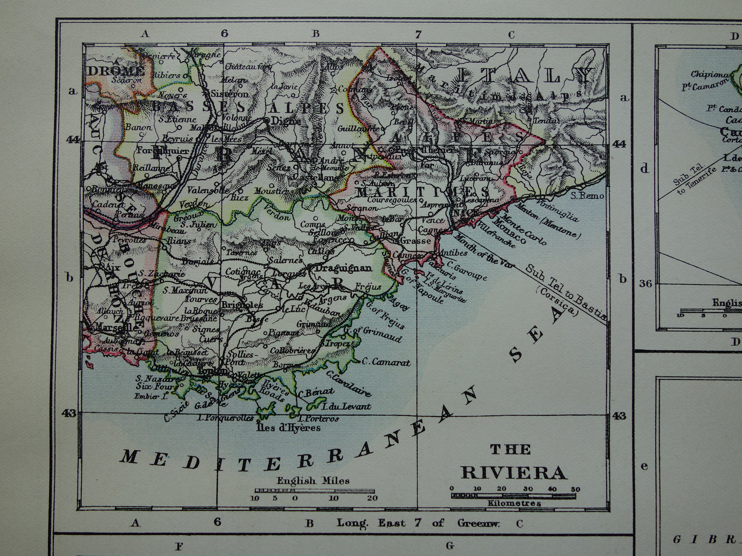 Old map of Gibraltar Mallorca Balearic Islands Ibiza from 1901 original antique English map