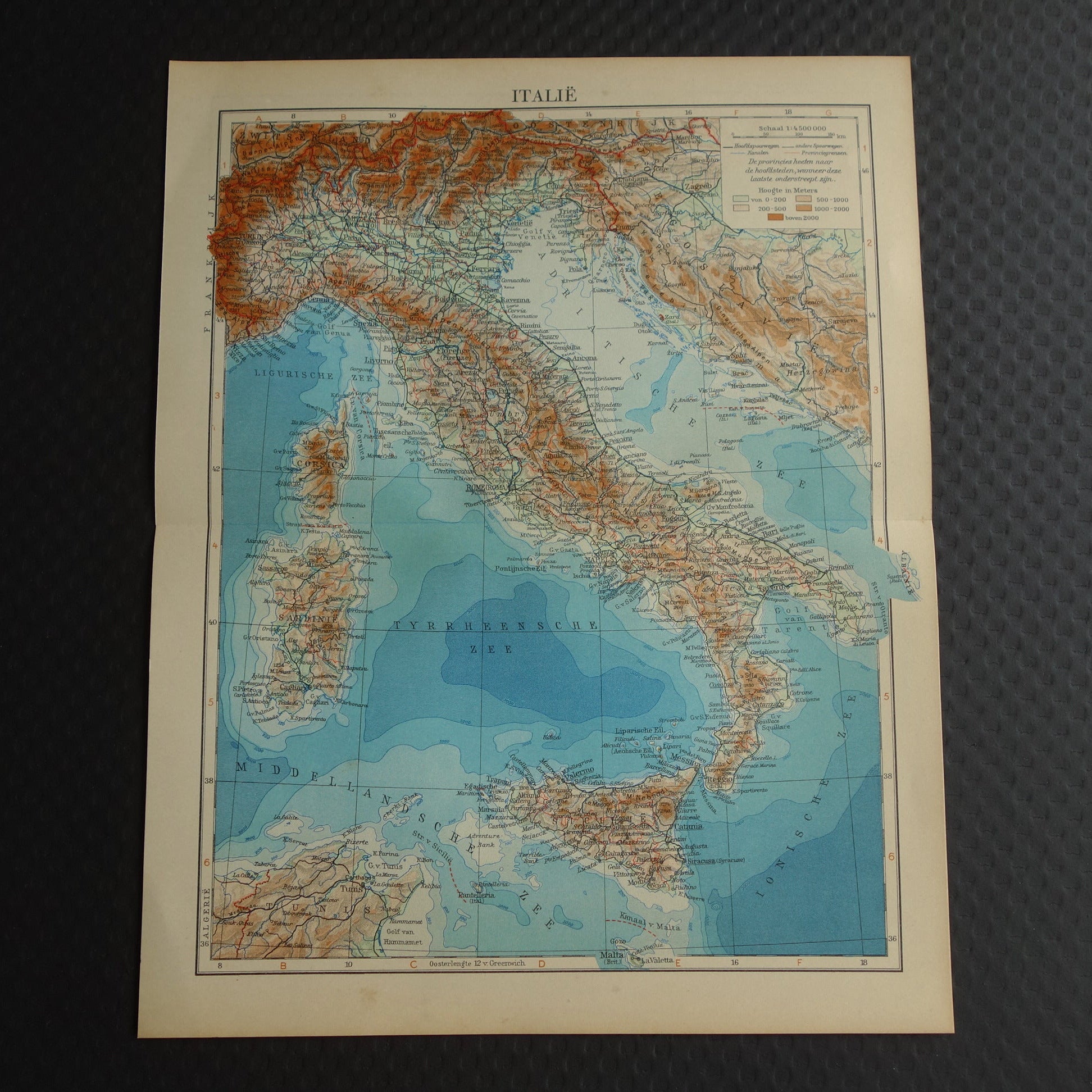 ITALIE Oude Nederlandse kaart van Italië uit 1935 originele vintage landaart historische kaarten