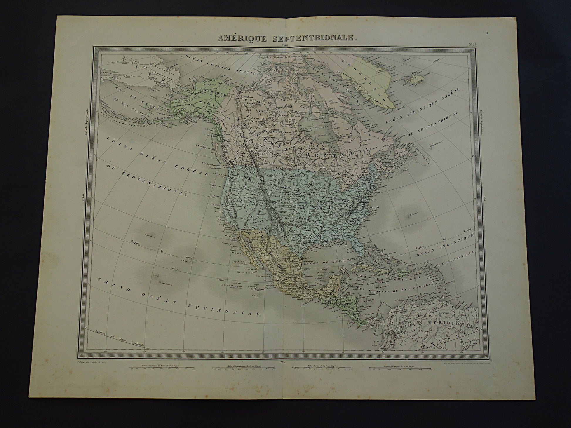 NOORD-AMERIKA Grote oude kaart continent VS Canada Mexico antieke kaart uit 1858 Vintage Franse landkaart