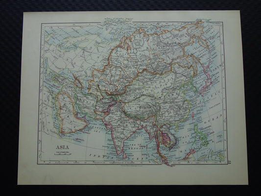AZIE Oude kaart van Azië uit 1901 originele antieke Engelse landkaart continent Azië