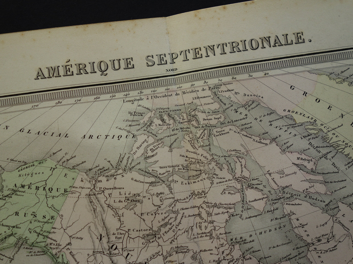 NORTH AMERICA Large old map continent USA Canada Mexico antique map from 1858 Vintage French map