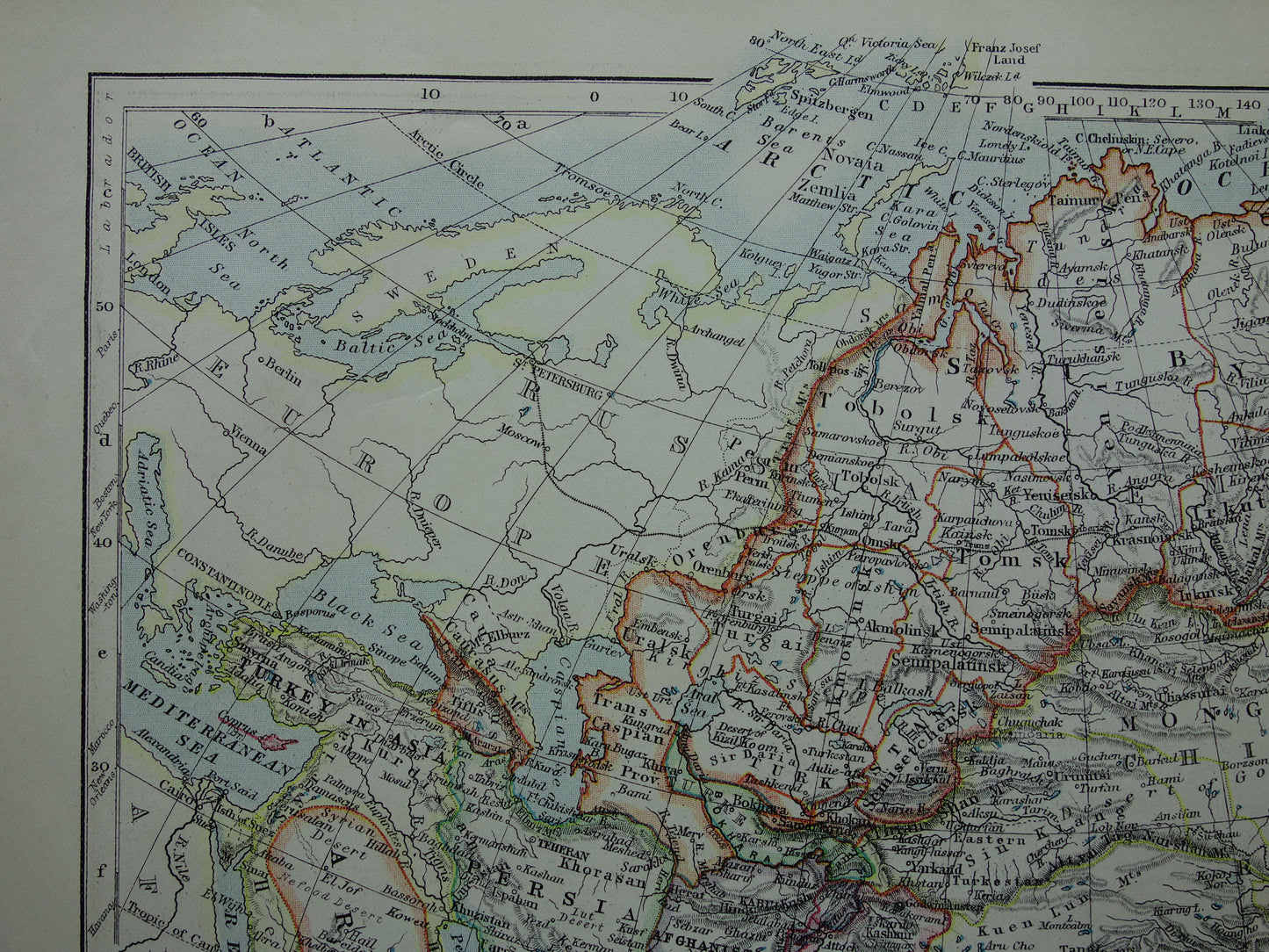 AZIE Oude kaart van Azië uit 1901 originele antieke Engelse landkaart continent Azië