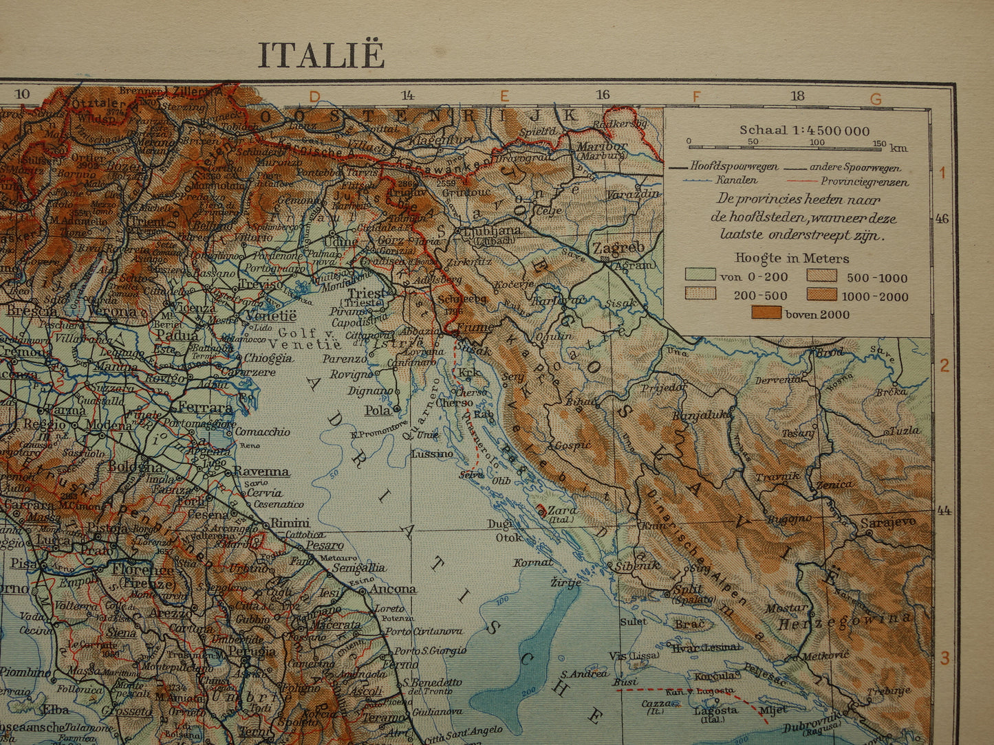 ITALY Old Dutch map of Italy from 1935 original vintage country map historical maps