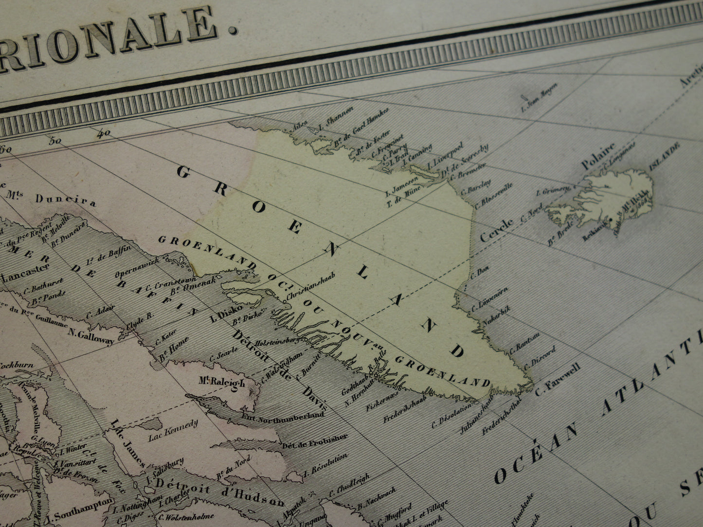 NORTH AMERICA Large old map continent USA Canada Mexico antique map from 1858 Vintage French map