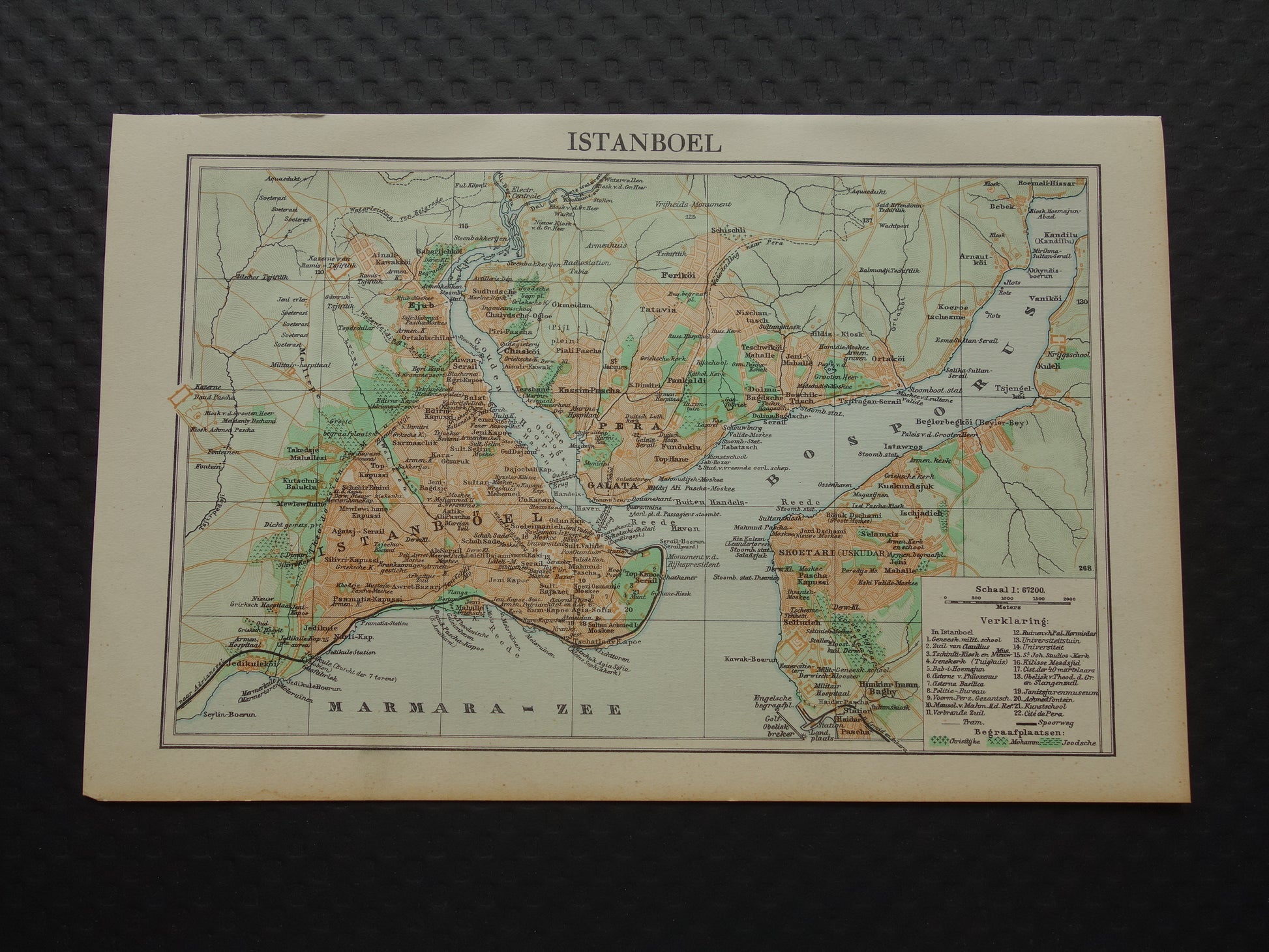 ISTANBUL Kleine oude Nederlandse kaart van Istanbul Turkije uit 1935 originele vintage plattegrond Istanboel