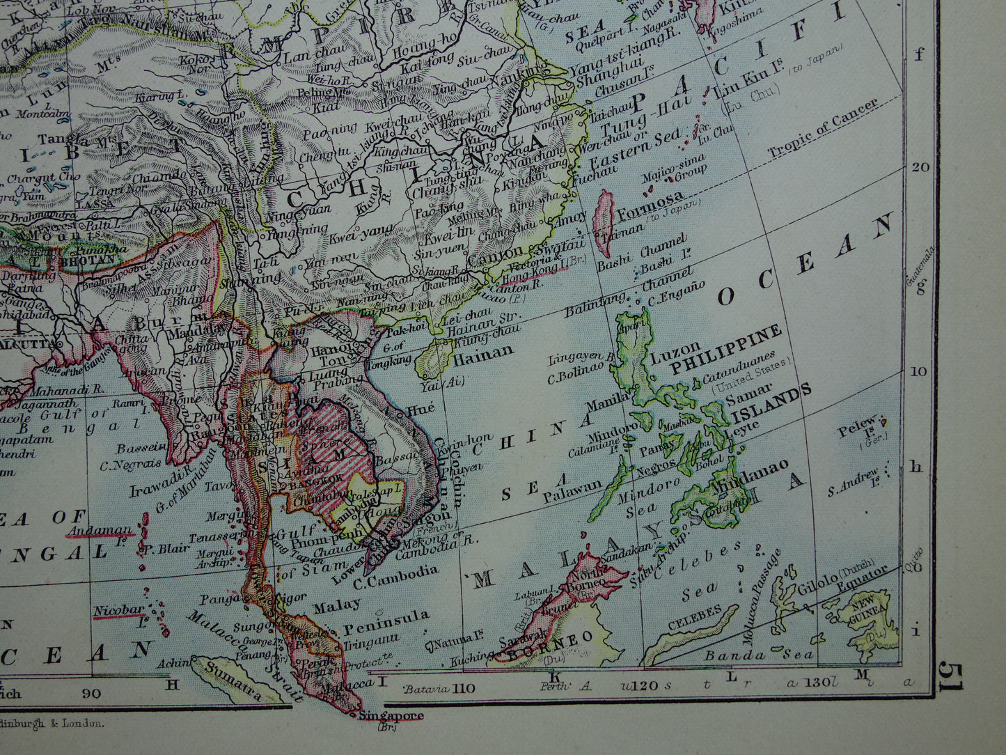 AZIE Oude kaart van Azië uit 1901 originele antieke Engelse landkaart continent Azië