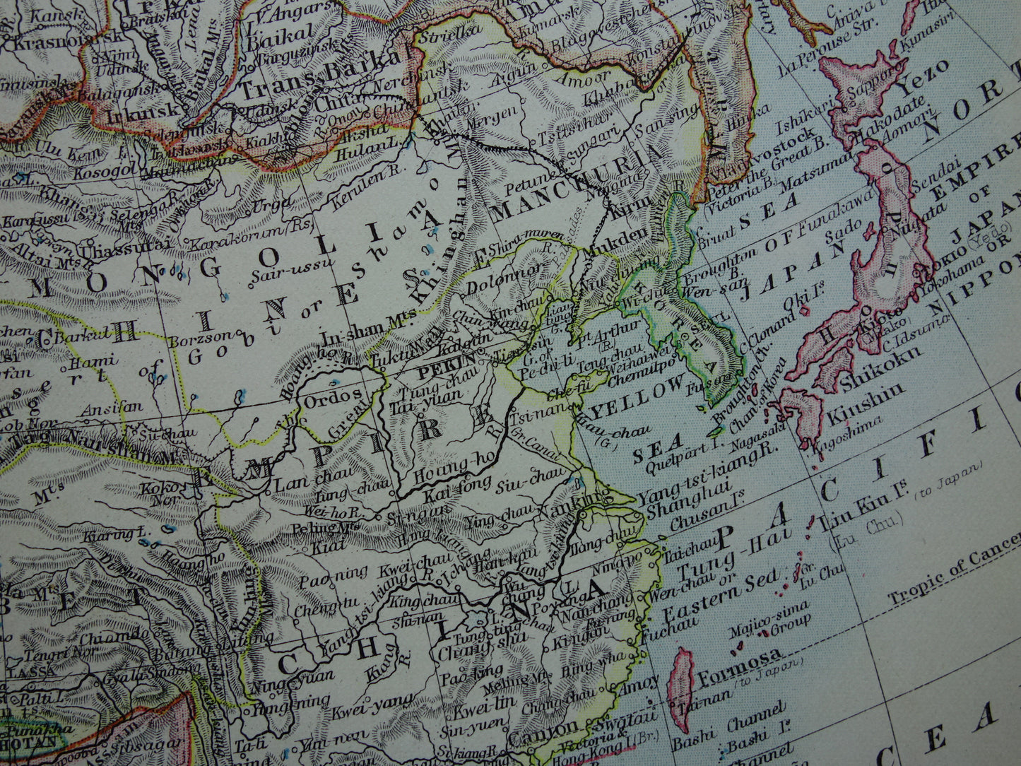 AZIE Oude kaart van Azië uit 1901 originele antieke Engelse landkaart continent Azië