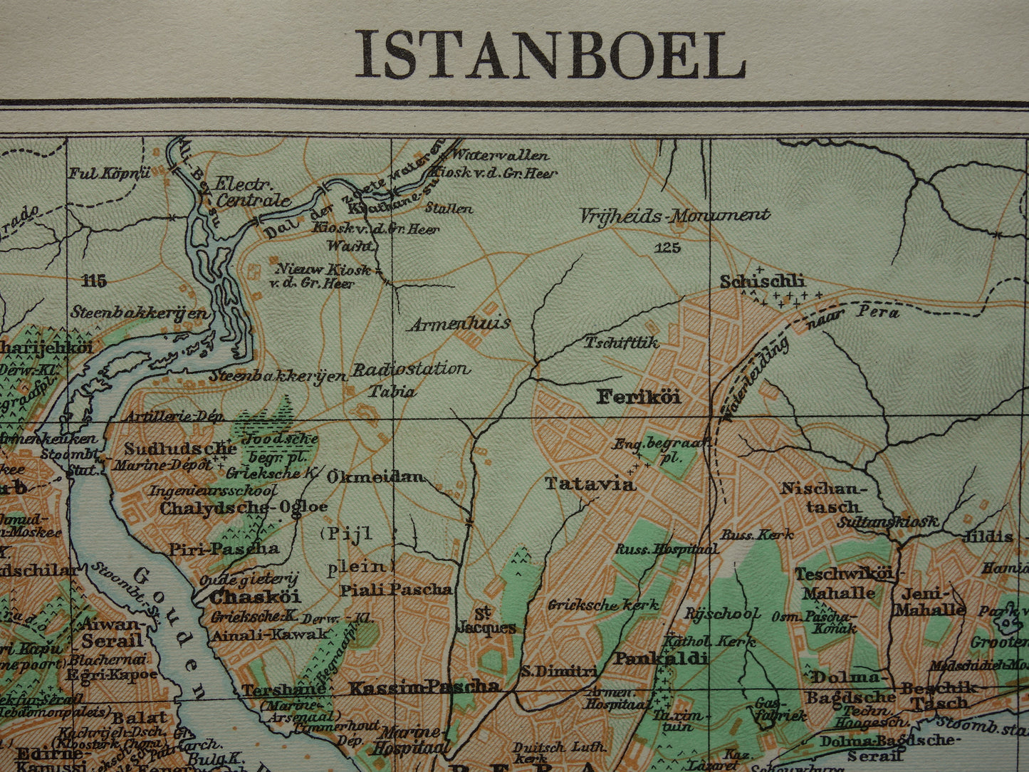 ISTANBUL Small old Dutch map of Istanbul Turkey from 1935 original vintage map Istanbul