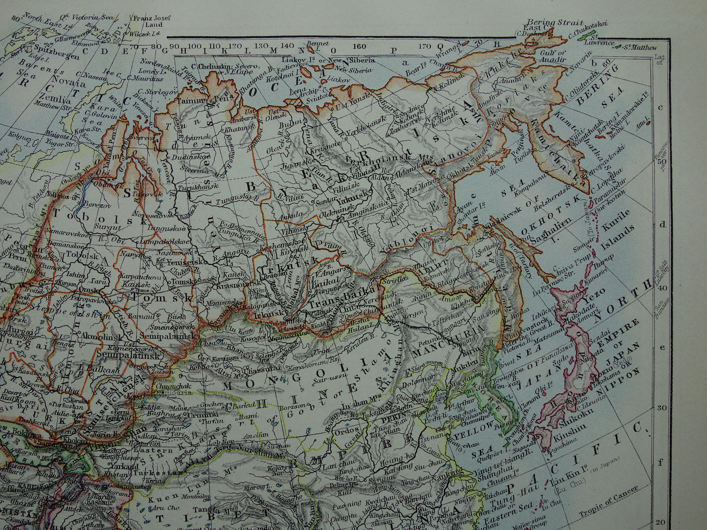 AZIE Oude kaart van Azië uit 1901 originele antieke Engelse landkaart continent Azië