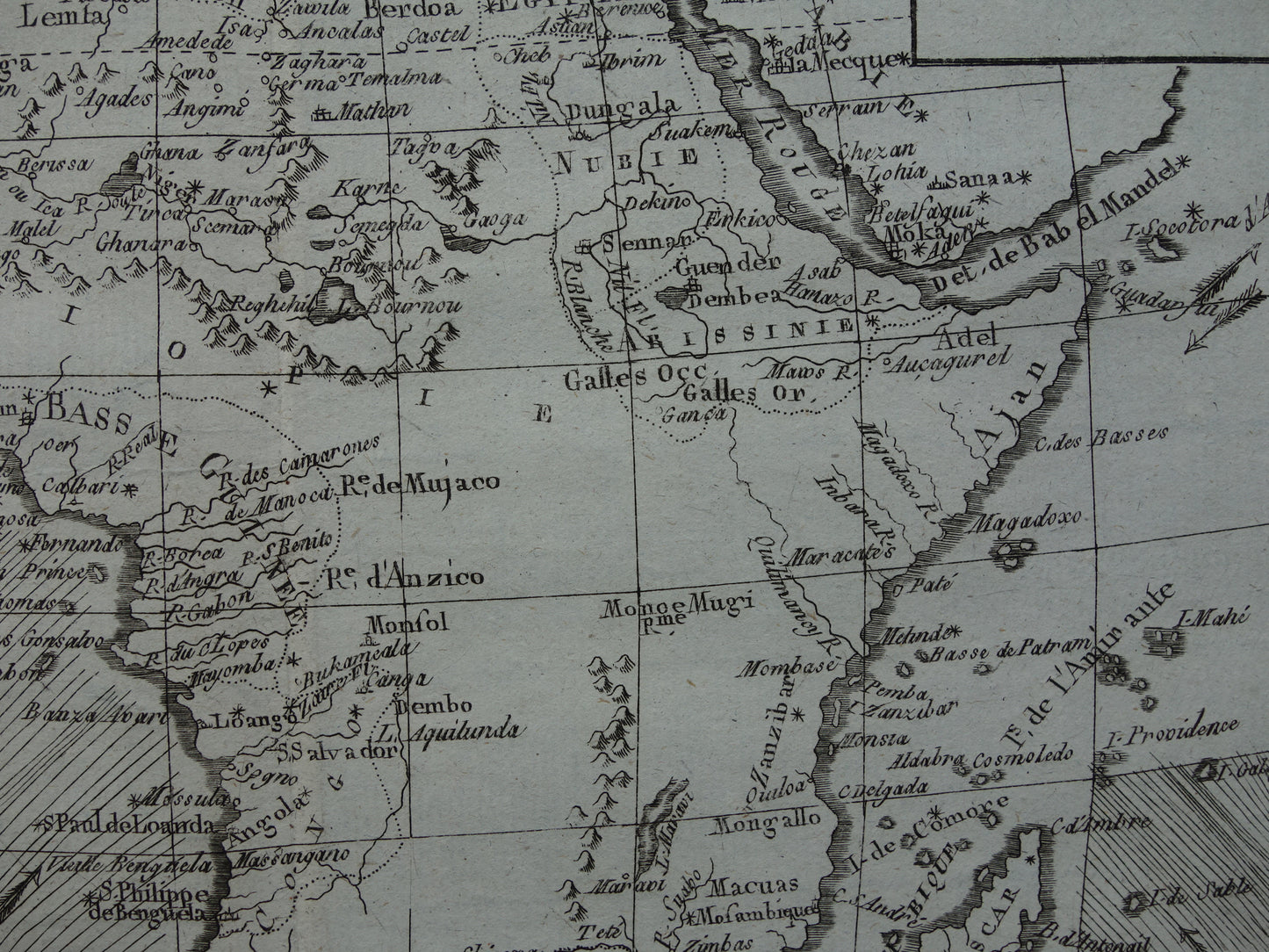 1780 Old Map of Africa Original Antique Map - Raynal Bonne Afrique