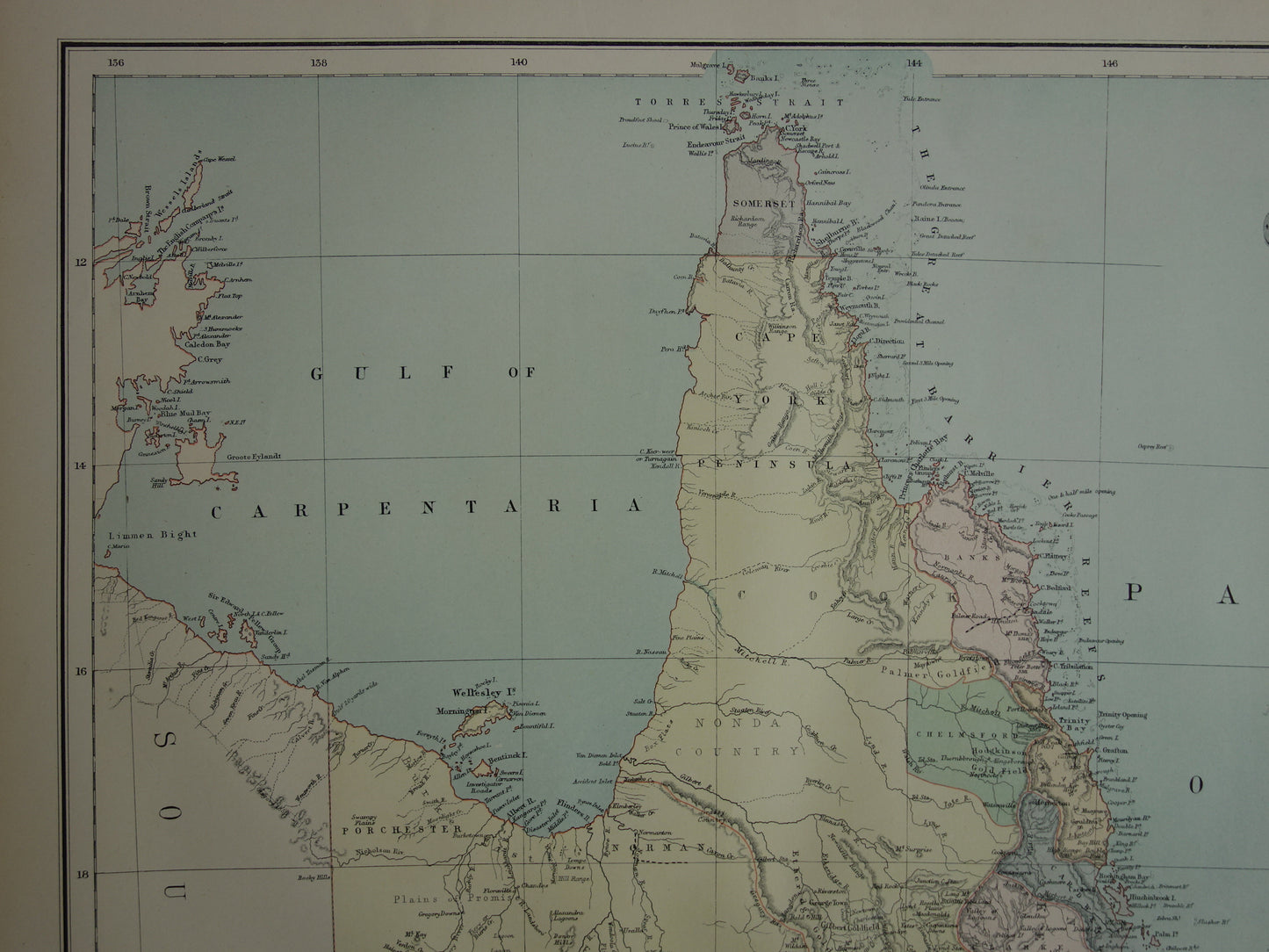 Queensland Australia old map 1890 original antique English map Queensland QLD poster
